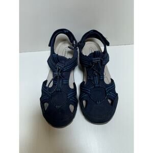 Lands End Closed Toe Women’s Sz 9B All Weather Outdoor Hiking Sandals Blue Suede